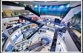 shopping centre from above with escalators